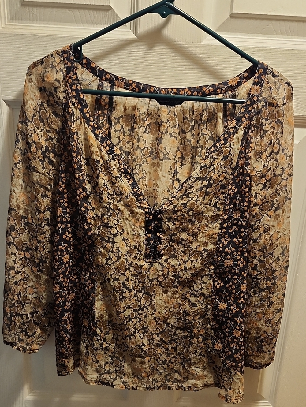 American Eagle Outfitters Floral Peasant Blouse in Beige and Brown